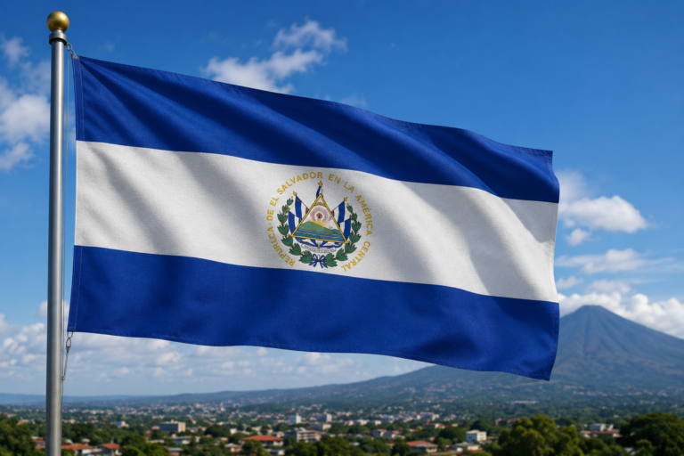 National flag of El Salvador featuring the blue and white tricolor and national coat of arms.